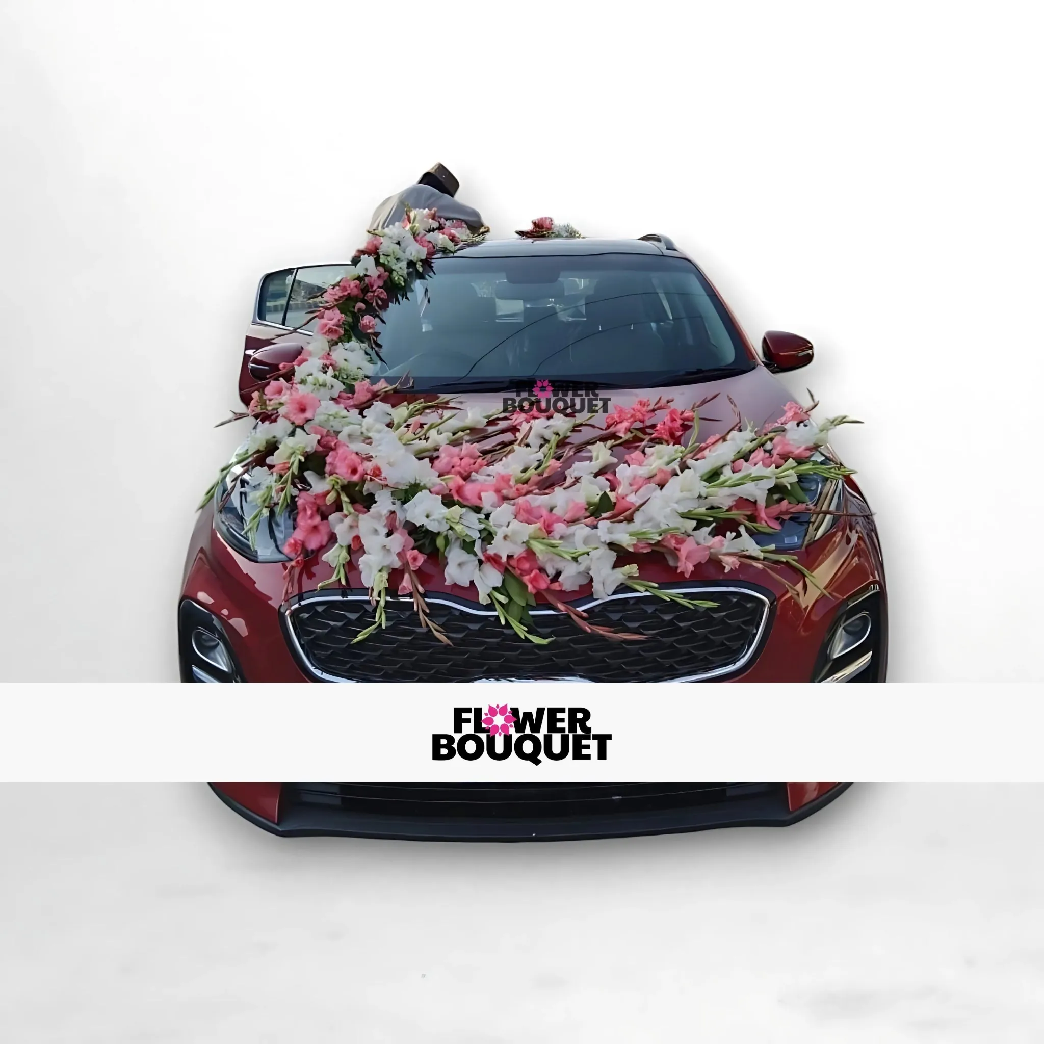 Elegant Pink and White Floral Car Decoration