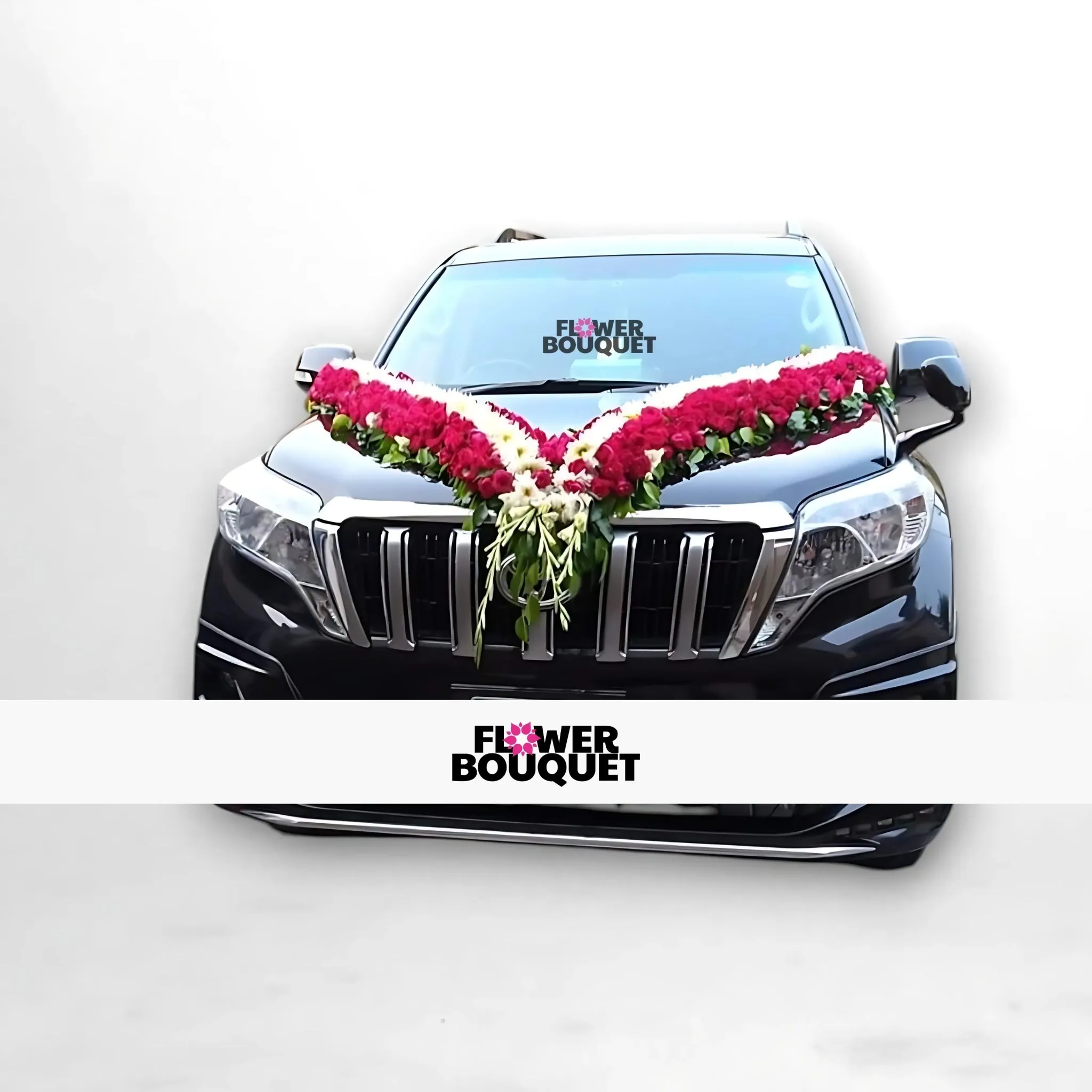 Elegant Red and White V-Shape Floral Car Decoration