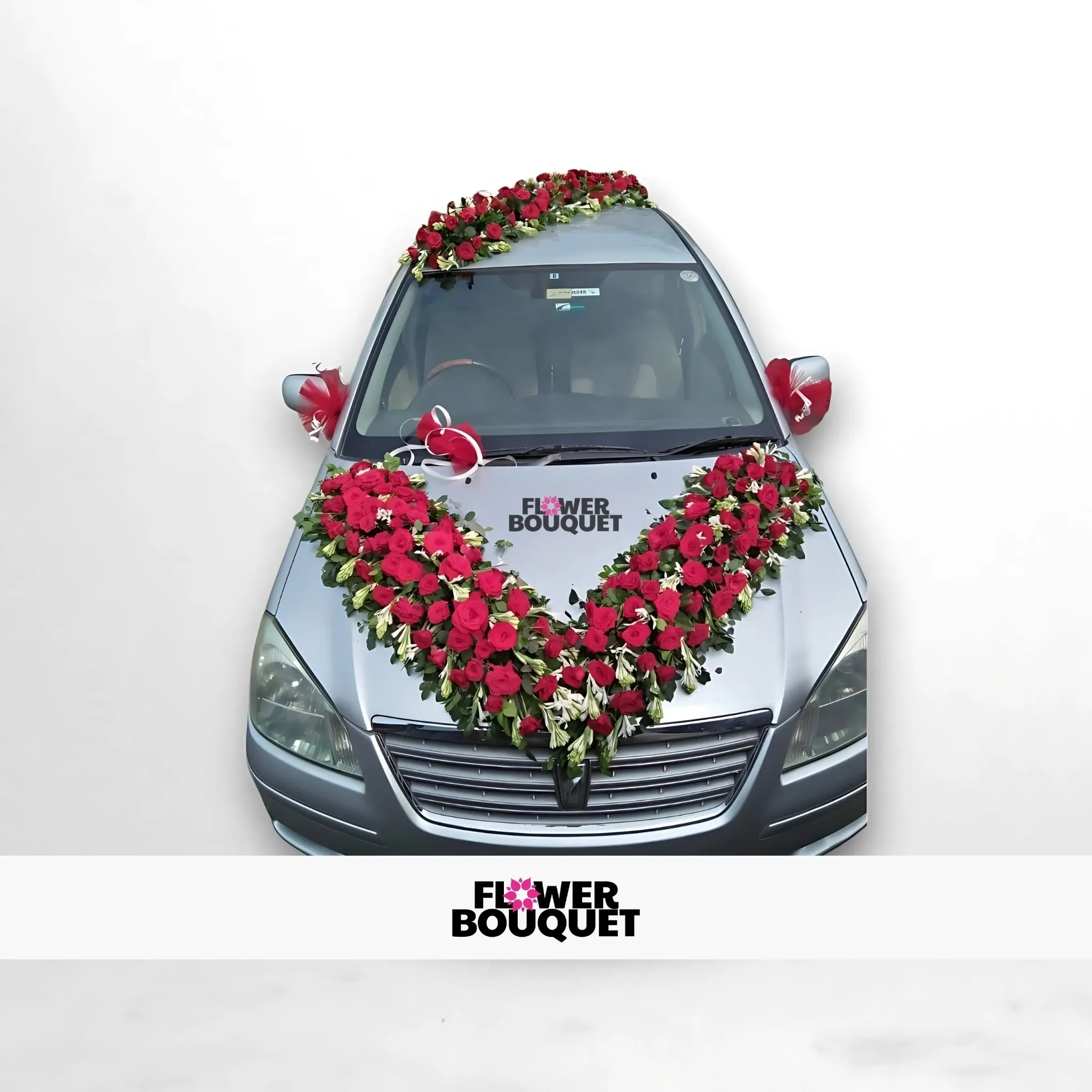 Elegant Red and White V-Shape Floral Car Decoration