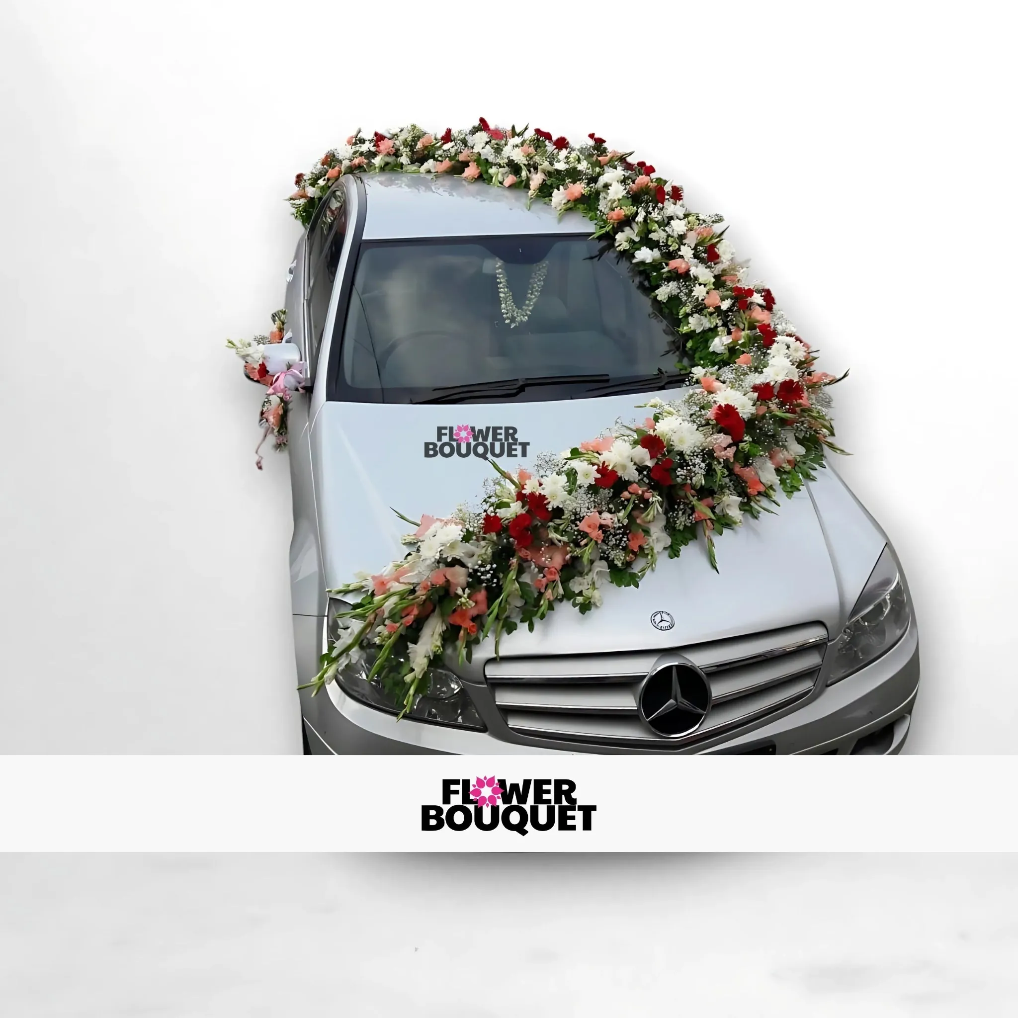 Elegant Red, White, and Pink Floral Car Decoration