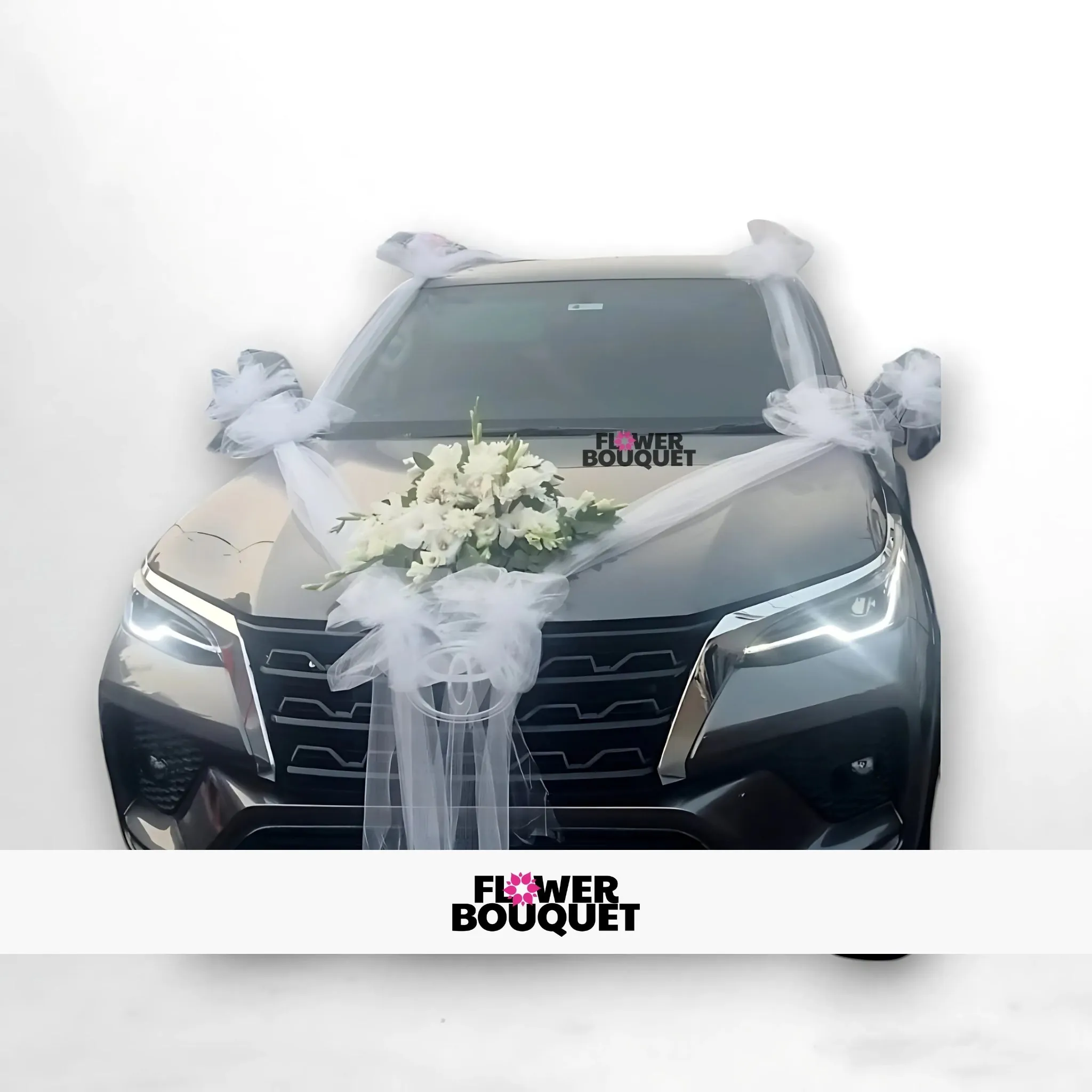 Elegant White Tulle and Flower Car Decoration