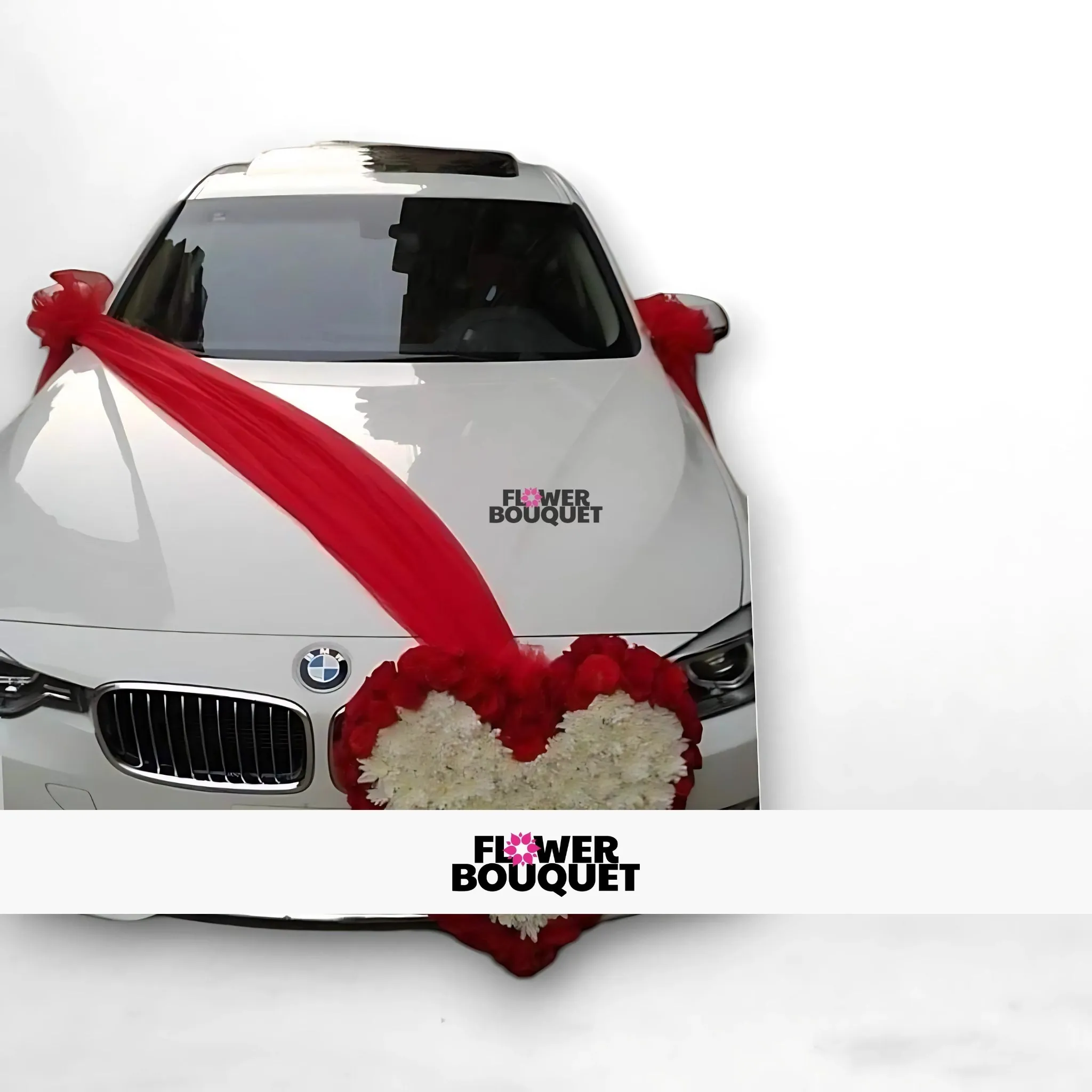 Heartfelt Red and White Floral Car Decoration