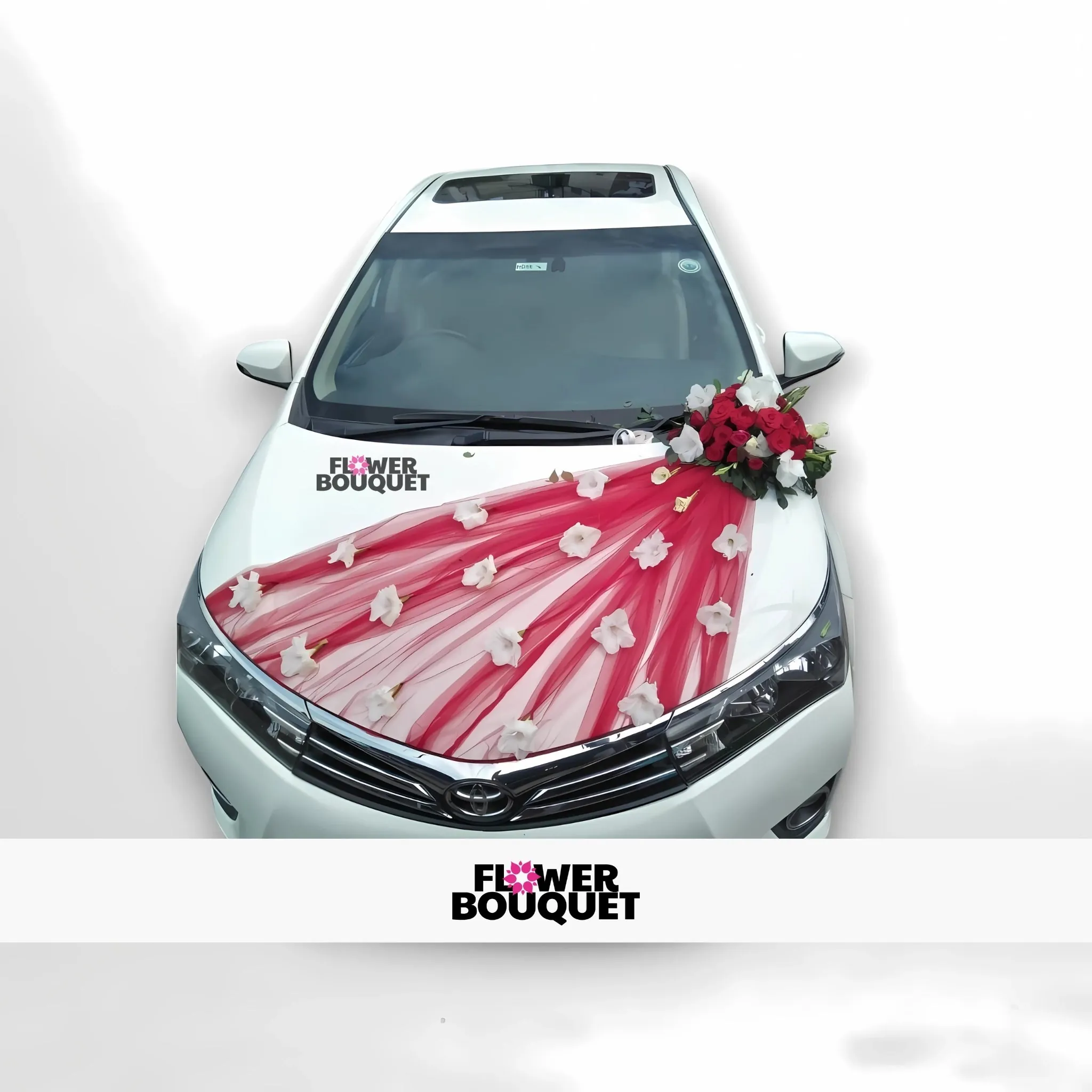 Luxurious Red and White Floral Car Decoration