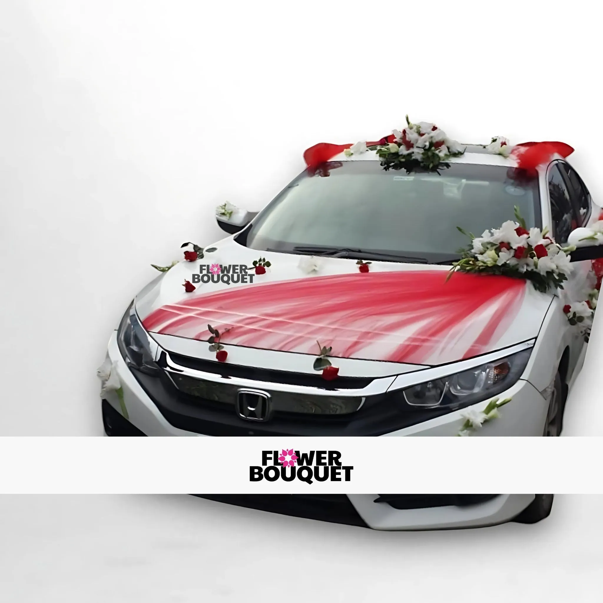 Radiant Red and White Floral Car Decoration Honda