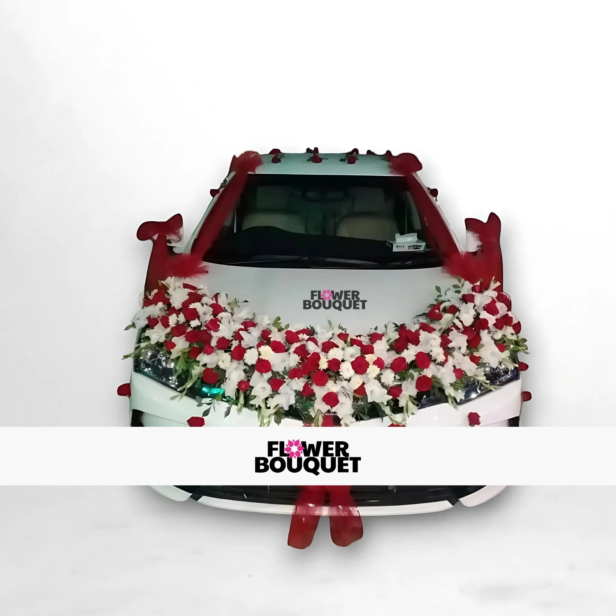 Radiant Red and White Floral Car Decoration